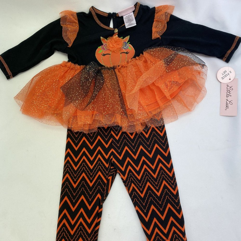 Little Lass 2PC Halloween Outfit Legging Top Unicorn Pumpkin Size 6-9M NWT AA7